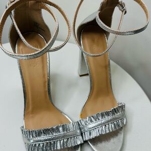 Charlotte Russe Silver Metallic Fringe Ankle Strap Heels